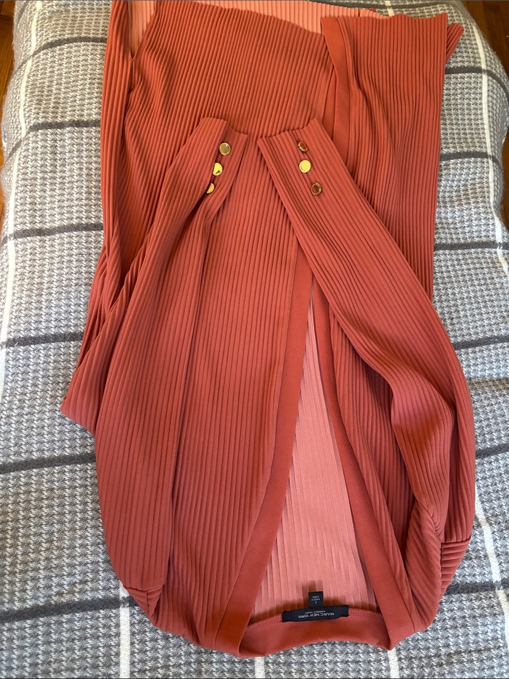 Long-Sleeve Ribbed Open-Front Dress in Light Pink